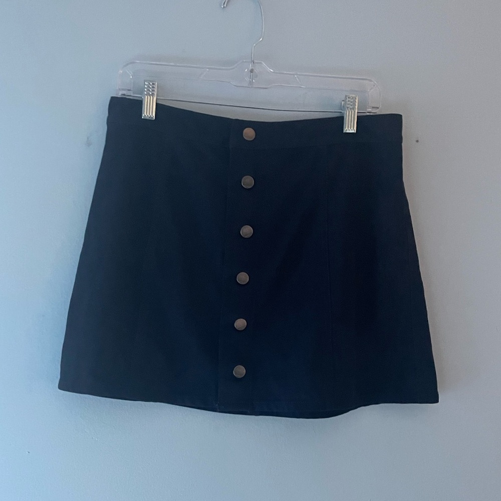 Suede Navy Button Skirt